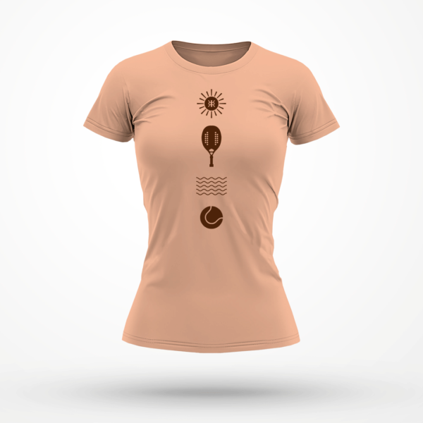 Camiseta Feminina Rezgatte Beach Tennis – Sol, Raquete, Água e Bolinha – Nectarina