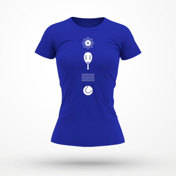 Camiseta Feminina Rezgatte Beach Tennis – Sol, Raquete, Água e Bolinha – Roxa