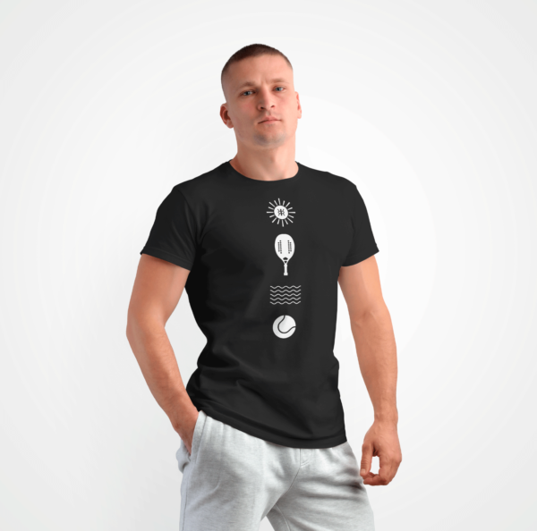 Camiseta Rezgatte Beach Tennis – Sol, Raquete, Água e Bolinha – Preta