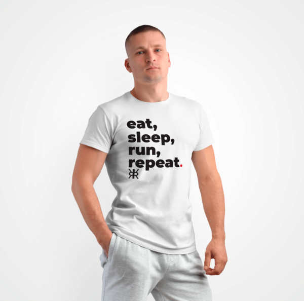Camiseta Rezgatte Eat, Sleep, Run, Repeat. – Branca